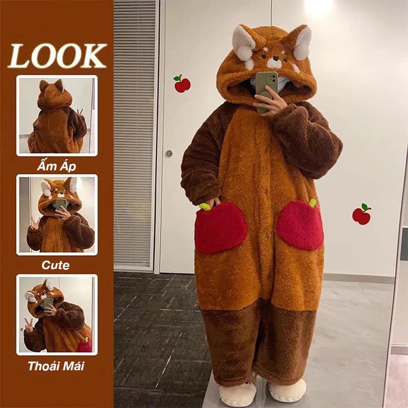 Bộ Ngủ Lông Hình Gấu Nâu Dễ Thương Unisex – Bộ Ngủ Pyjama Nam Nữ Mặc Mùa Đông Giữ Ấm Siêu Mềm Mại Ấm Áp