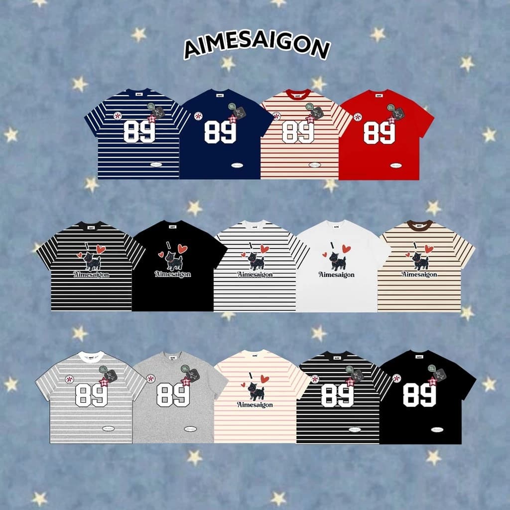 A1 Aimesaigon Áo Thun Big Boxy Local Brand Form Rộng Tay Ngắn Cotton 250gsm Borip Sọc Ngang " 89 - DOG "