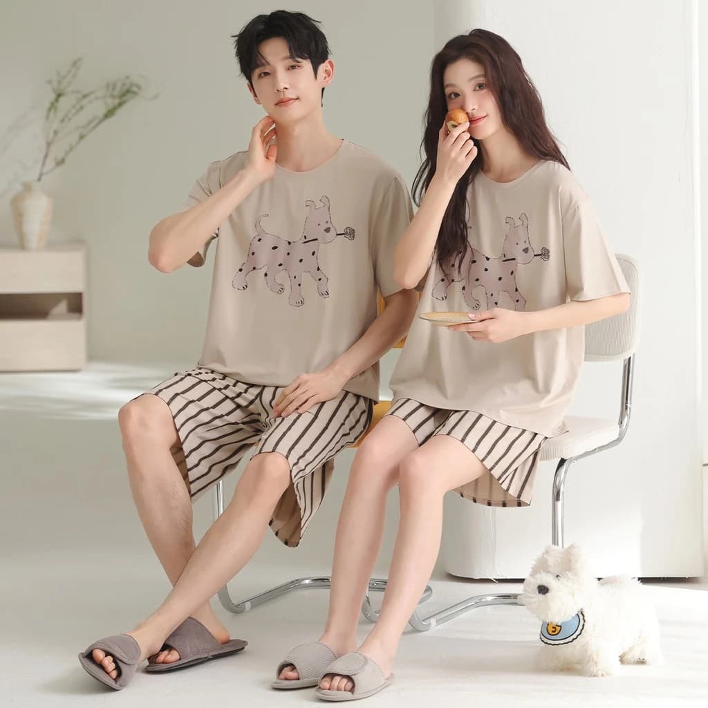 Bộ Đồ Ngủ Lyocell Cotton Cặp Đôi, Tay Ngắn, Phù Hợp Mặc Ở Nhà Vào Mùa Hè