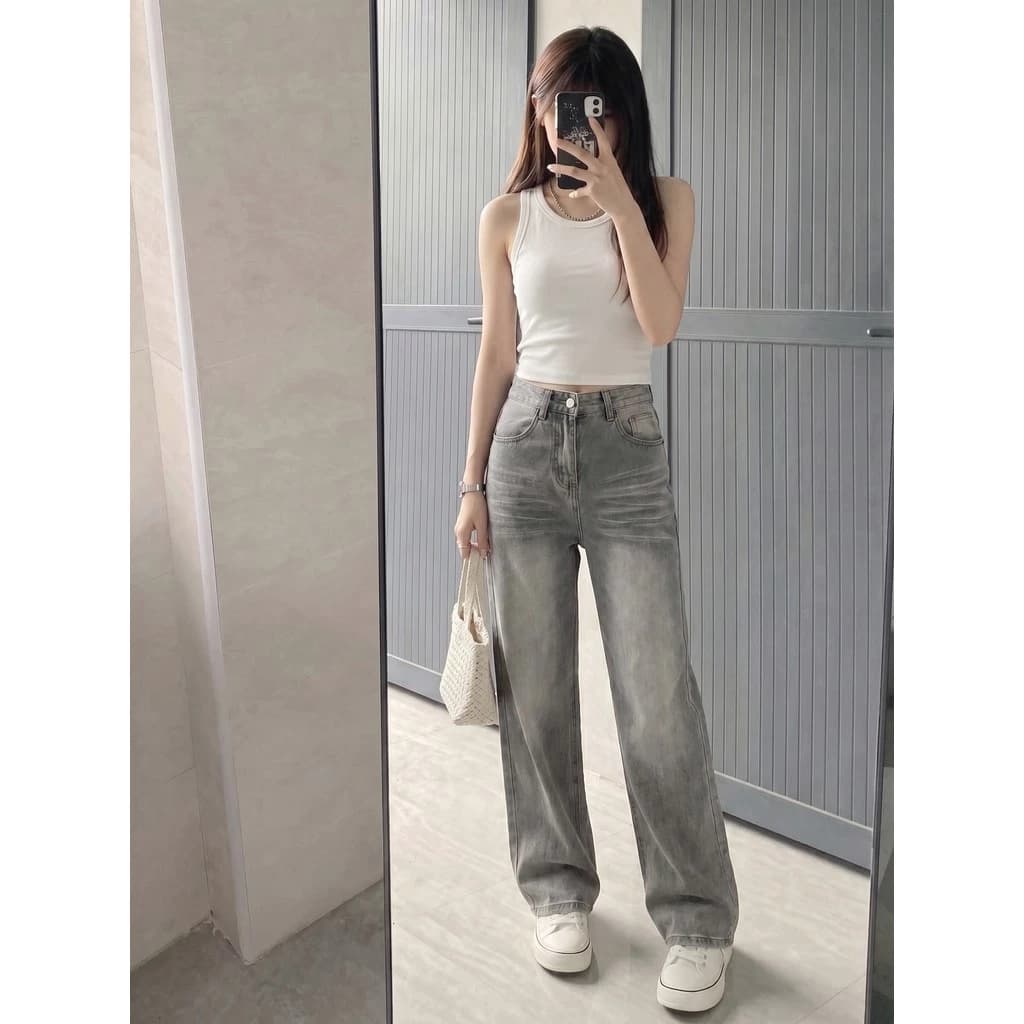 DaDuHey New American INS High Street Retro Jeans Niche High Waist Loose Wide Leg Pants Large Size Trousers