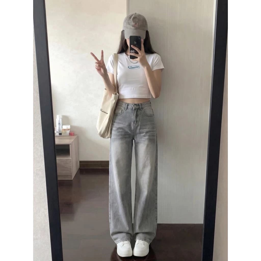 DaDuHey New American INS High Street Retro Jeans Niche High Waist Loose Wide Leg Pants Large Size Trousers