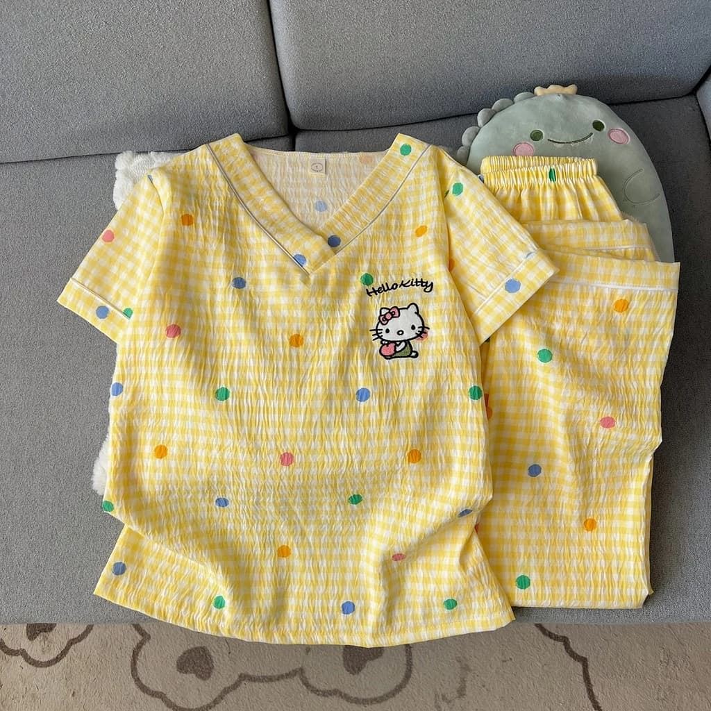 Đồ ngủ nữ Áo cổ V áo ngắn quần dài Pijama Bộ đồ ngủ dễ thương mềm mại Thoải mái đồ mặc nhà 113