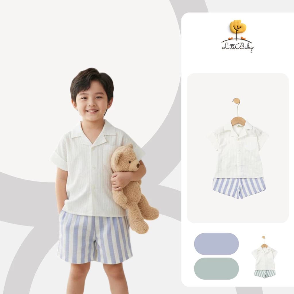 Bộ đồ bé trai sơ mi tay ngắn quần sọc LITIBABY cho bé từ 1-6 tuổi NH29