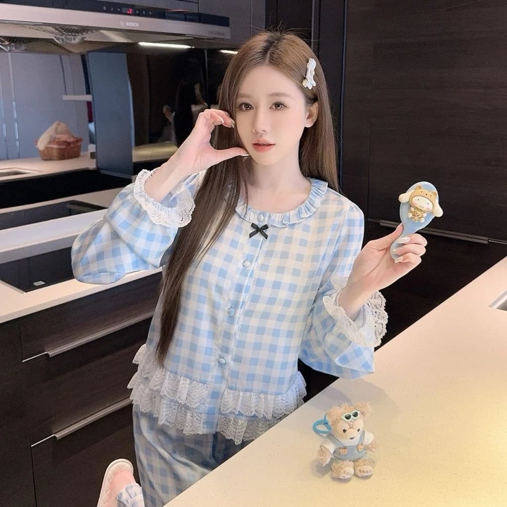 TEEFENG Bộ Đồ Ngủ Nữ Cao Cấp Ren Lụa Sang Trọng Grover Xăm Mùa Xuân Mặc Nhà
