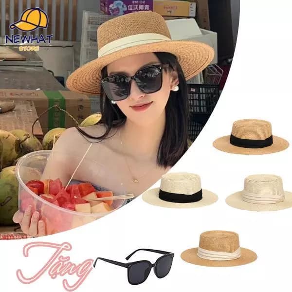 Mũ Phớt Cói Vành Rộng 2026: Đan Thủ Công Ruy Băng Vintage, Full Hộp Trống Móp Méo Nón Cực Đẹp