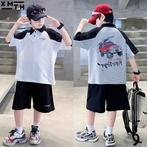 Bộ áo polo quần đùi bé trai size đại 18-50kg cotton, set đồ hè trẻ em, học sinh nam 6-14 tuổi cấp 1, 2 mặc đi học, chơi