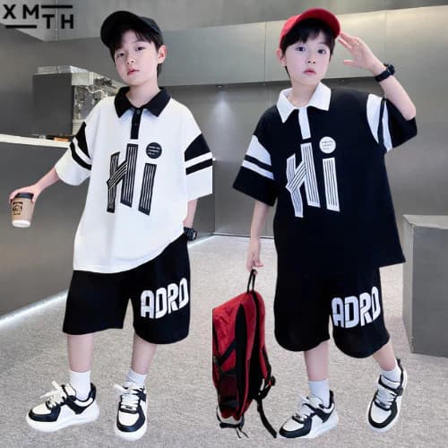 Bộ hè bé trai áo polo quần short size đại 18-50kg cotton, set hè trẻ em, học sinh nam 6-14 tuổi mặc nhà đi học, chơi Hi