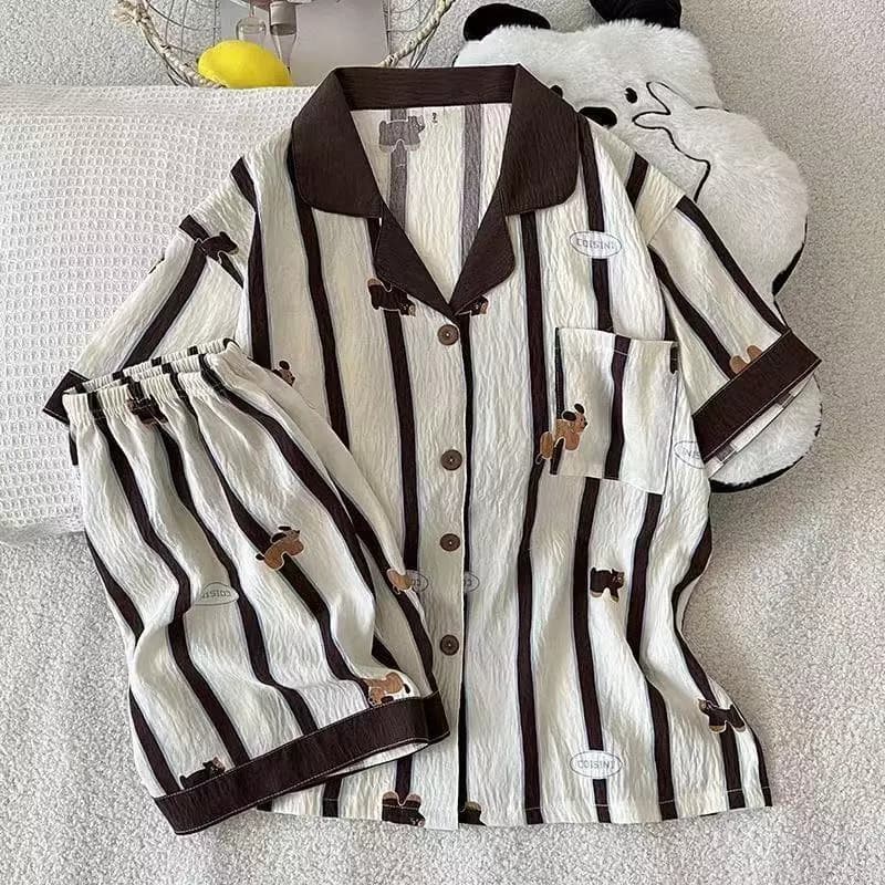 Nâu Sọc Dachshund Colud Cotton Bộ Đồ Ngủ Nữ Mùa Hè Mềm Mại Đồ Ngủ Cho Người Phụ Nữ Tay Ngắn Bắn Hoạt Hình Pyjama