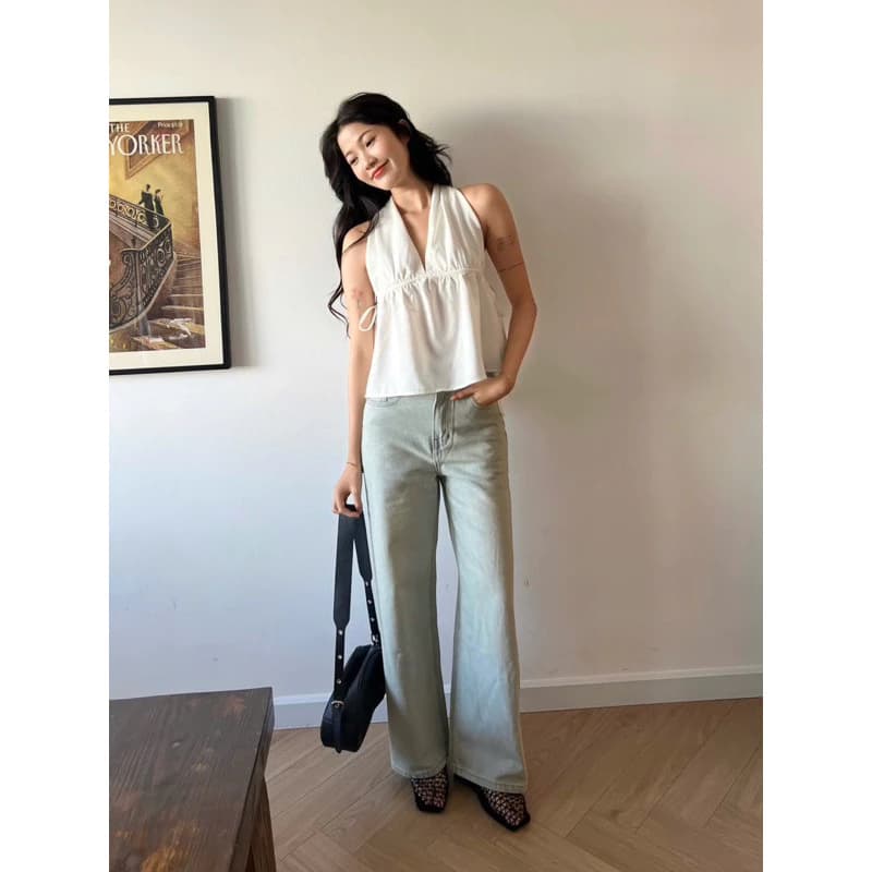 Áo Yếm Cổ V Linen, Áo Yếm Khoét Vai