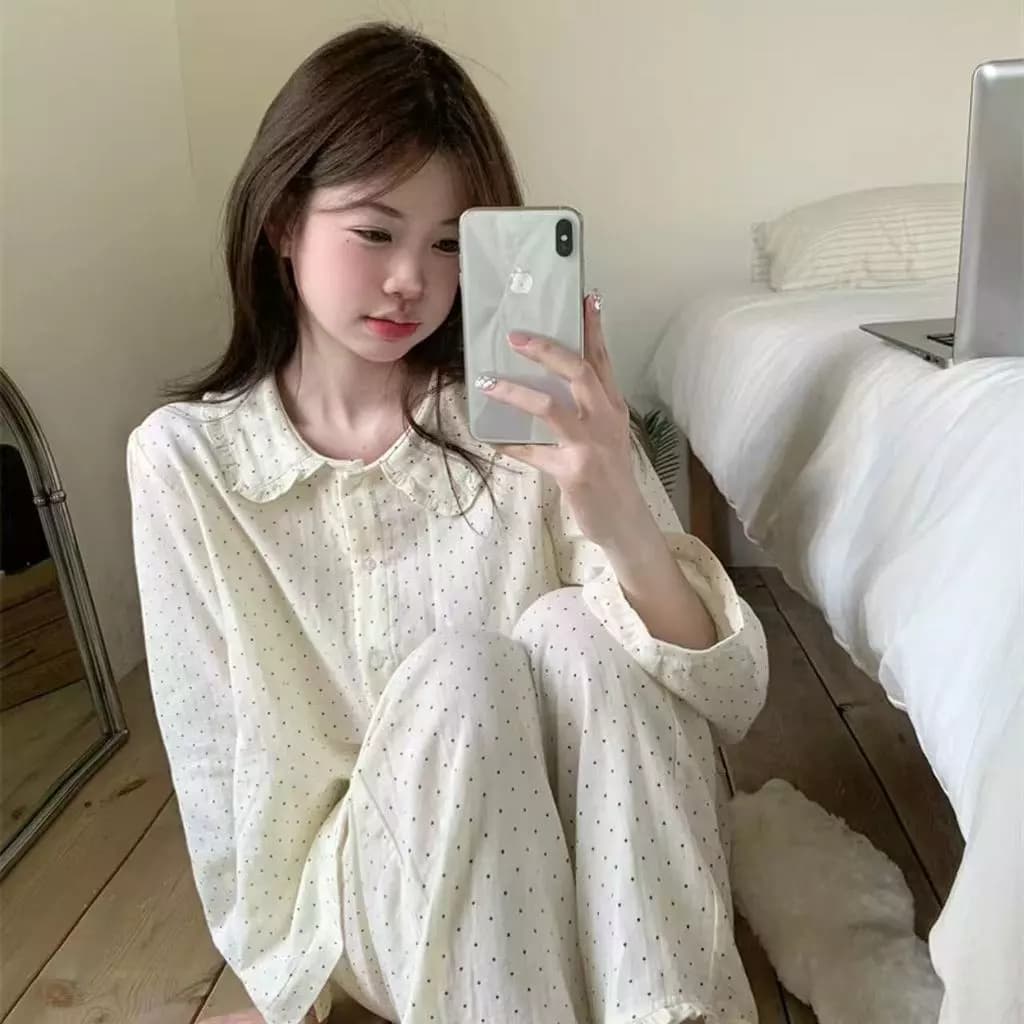 Đồ Ngủ Bộ Cotton Mây Dài Tay Cho Phụ Nữ