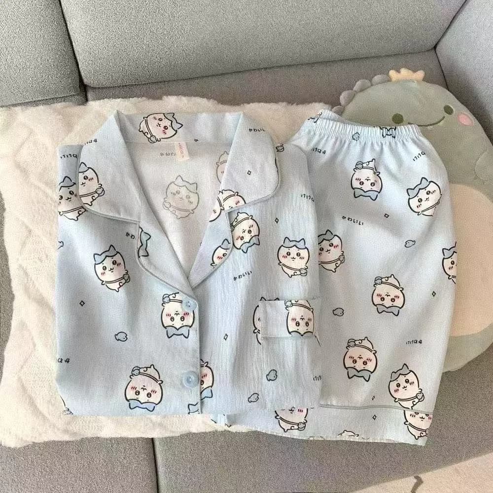 Chiikawa Colud Cotton Bộ Đồ Ngủ Nữ Mùa Hè Mềm Mại Đồ Ngủ Cho Người Phụ Nữ Tay Ngắn Bắn Hoạt Hình Pyjama