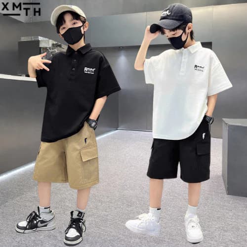 Bộ áo polo cotton mát quần short kaki bé trai size đại 18-50kg, set đồ hè đẹp cho trẻ em, học sinh nam 6 đến 14 tuổi ROD
