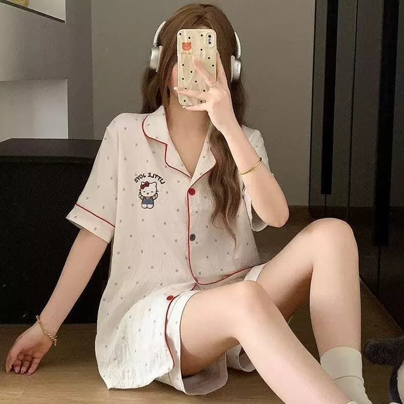 Colud Cotton Bộ Đồ Ngủ Nữ Mùa Hè Mềm Mại Đồ Ngủ Cho Nữ Tay Ngắn Chụp Hello Kitty