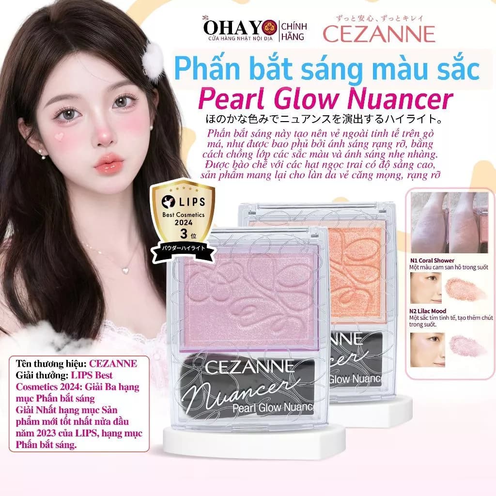 <HÀNG CHÍNH HÃNG> Phấn Highlight Bắt Sáng Sắc Màu Cezanne Pearl Glow Nuancer mỏng nhẹ tạo hiệu ứng lấp lánh 2.4g