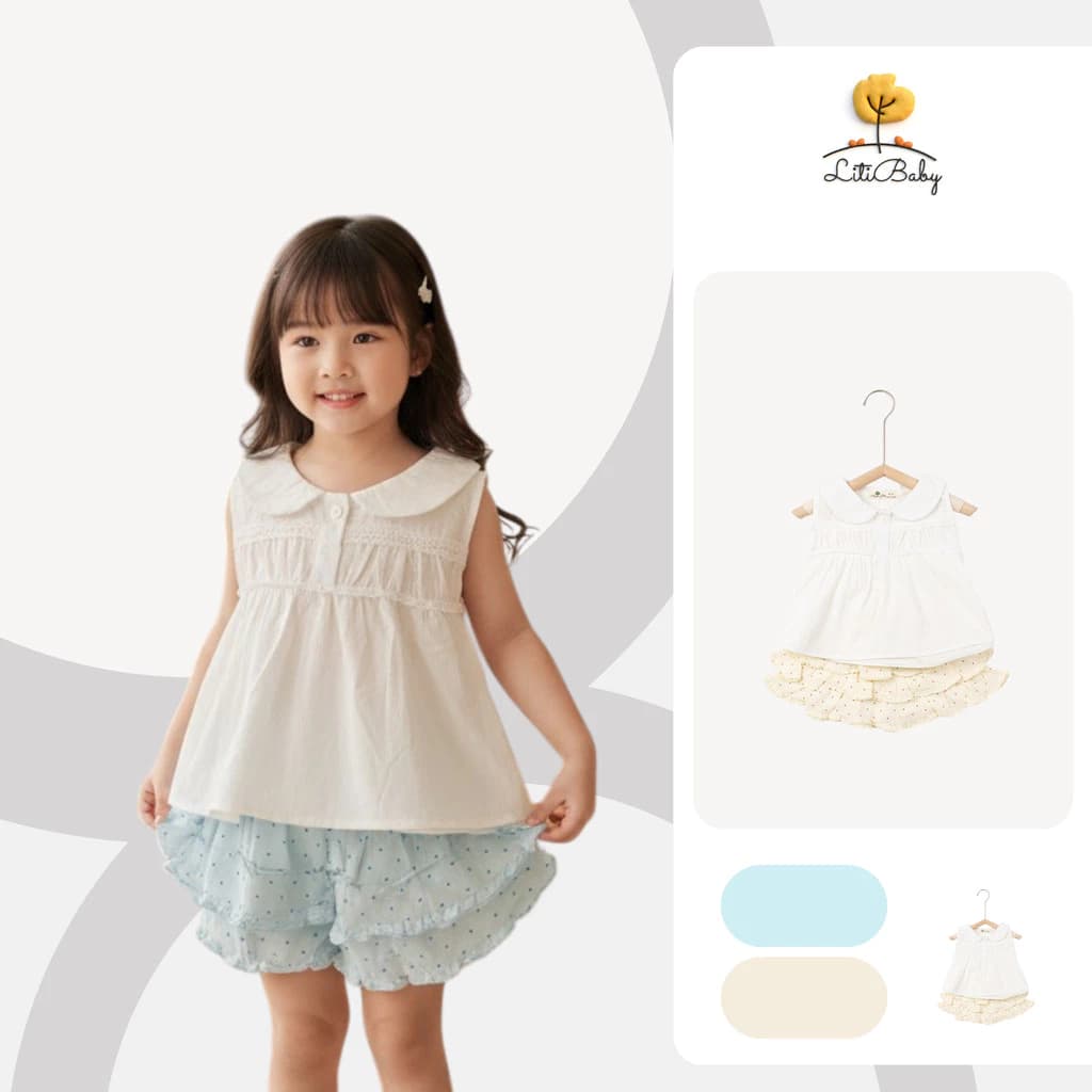 Váy Bé Gái Cotton Cổ Bèo Phối Tầng Pastel Xinh Xắn LITIBABY cho bé từ 2-12 tuổi NH44