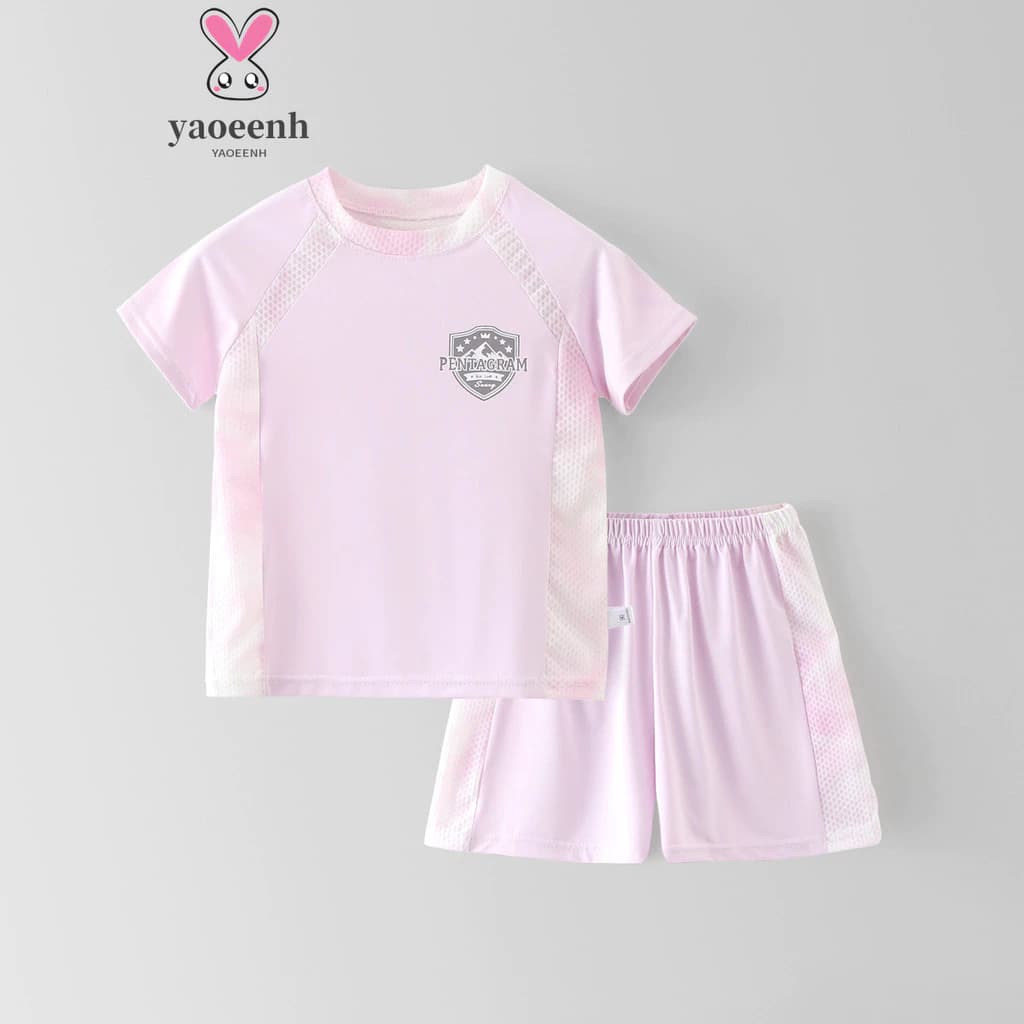 【YAOEENH】90-160CM Medium Big Kids Ice Silk Bộ đồ thể thao khô nhanh cho bé trai bé gái Băng-Feel Quần Short ngắn tay thoáng khí Hai @