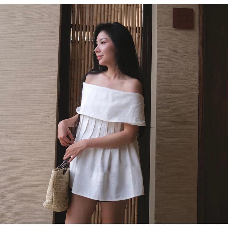 Áo Trễ Vai Xếp Ly Eo Linen, Áo Trễ Vai Tiểu Thư  MyaHouse