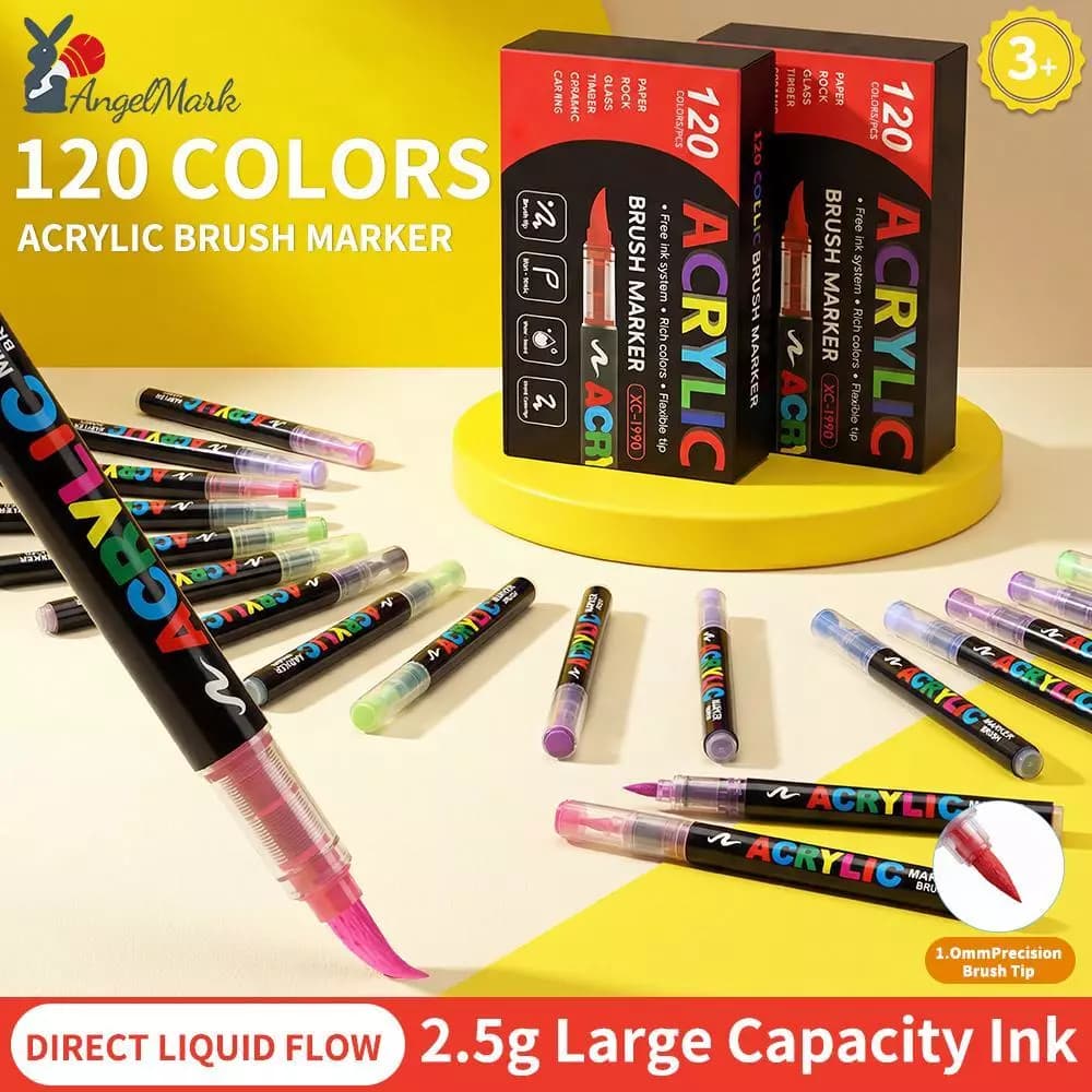 120 Màu Mềm Đầu Acrylic Bút Đánh Dấu Chất Lỏng Trực Tiếp Chống Thấm Nước DIY Nghệ Thuật Bút Đánh Dấu AngleMark
