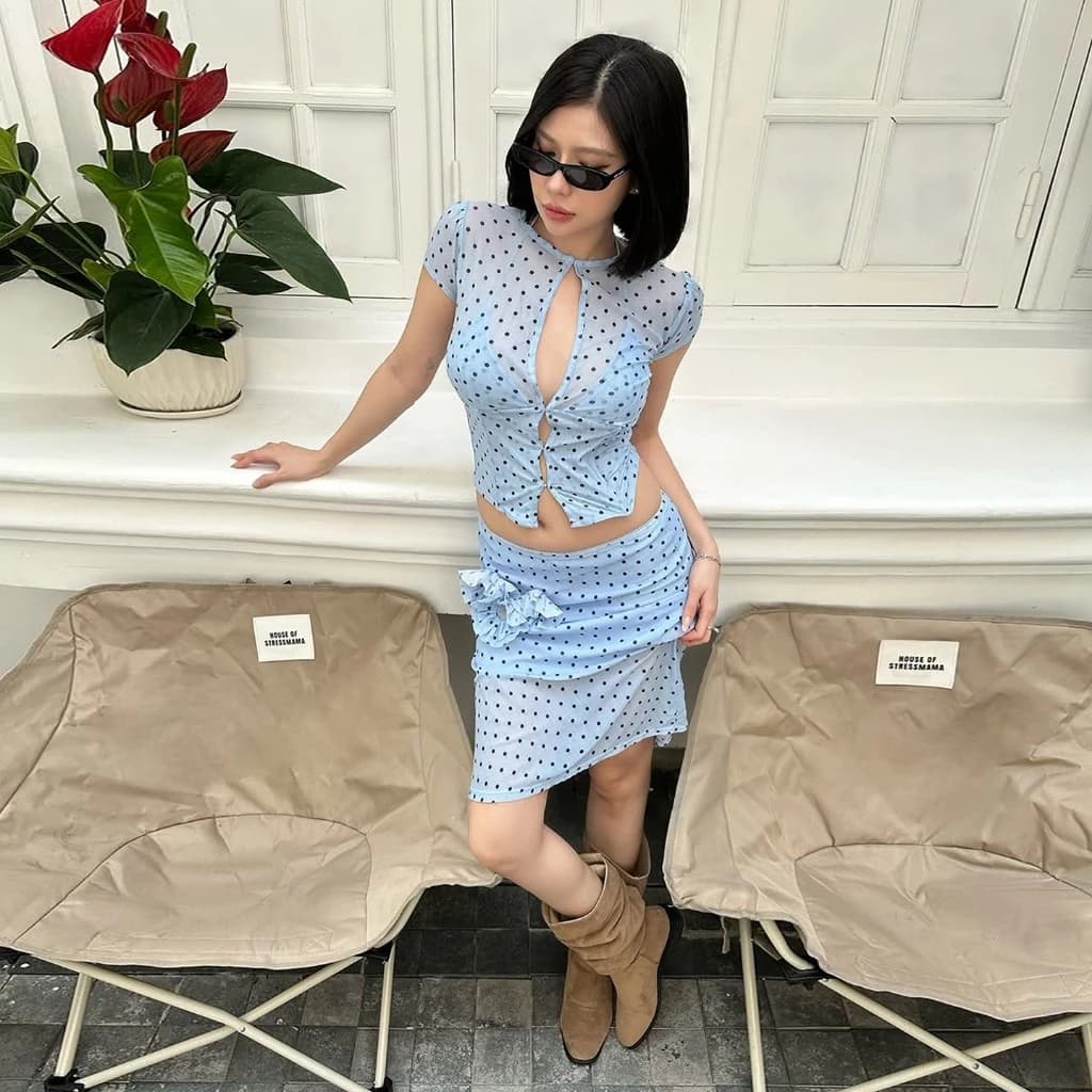 Klalien Váy Phù Hợp Với Chấm Bi In Slim Tay Ngắn Cao Cấp Hông Nữ Mùa Hè Pháp Phong Cách Thanh Lịch