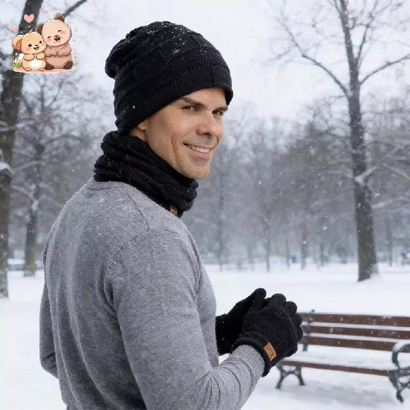 Mũ beanie và găng tay lông cừu bộ quà tặng nam/nữ ấm áp mùa đông