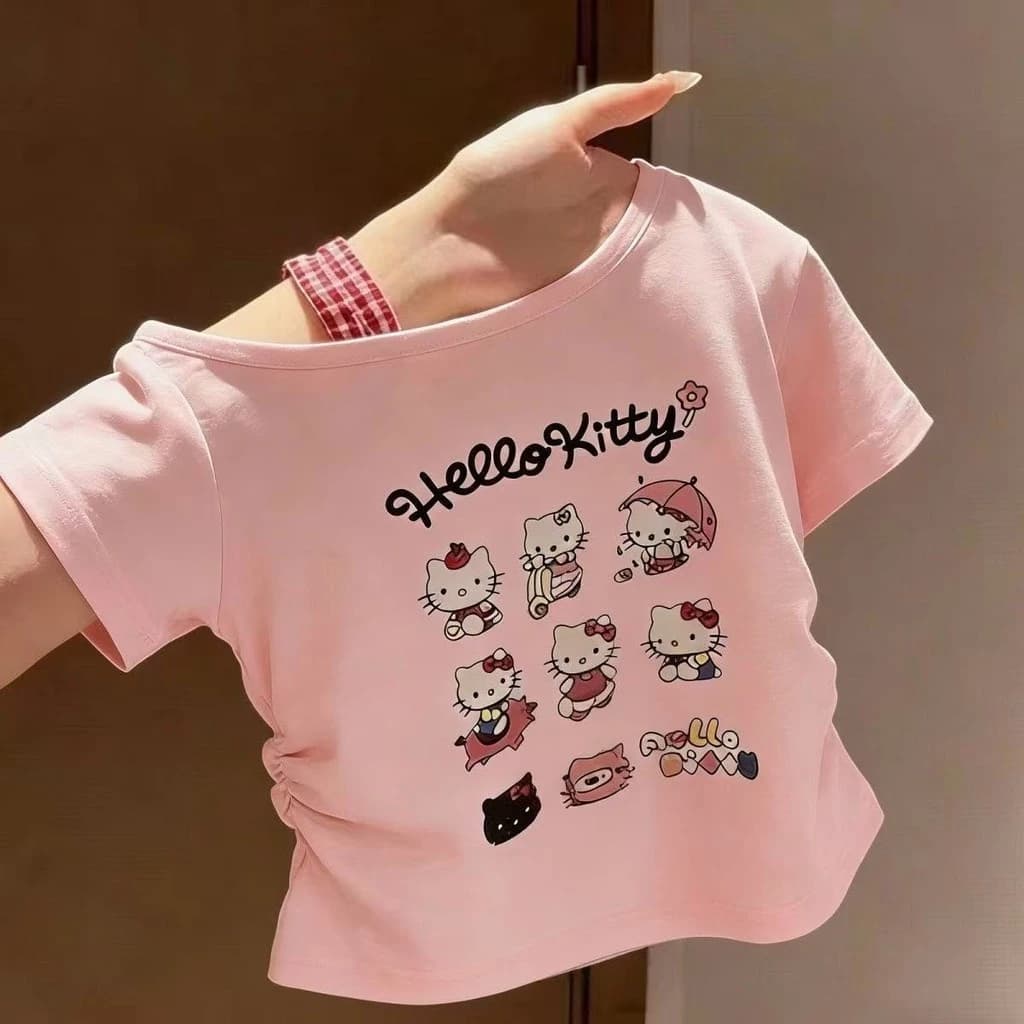Bé Gái Mùa Hè Phong Cách Mới Ngắn Tay Ice Silk Áo Thun Trẻ Em Hoạt Hình In Hình Top