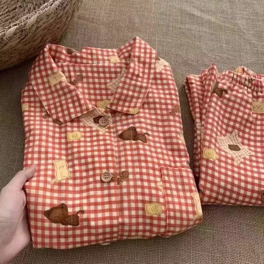 Váy ngủ kẻ sọc cổ áo vintage, chất liệu cotton, dành cho phụ nữ