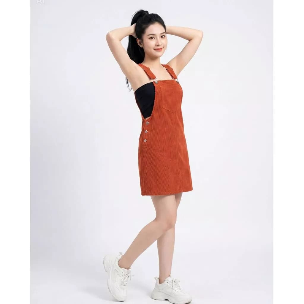 Đầm Overall/Yếm Nữ Nhung Tăm Màu Gạch Cua (Không gồm áo ống)
