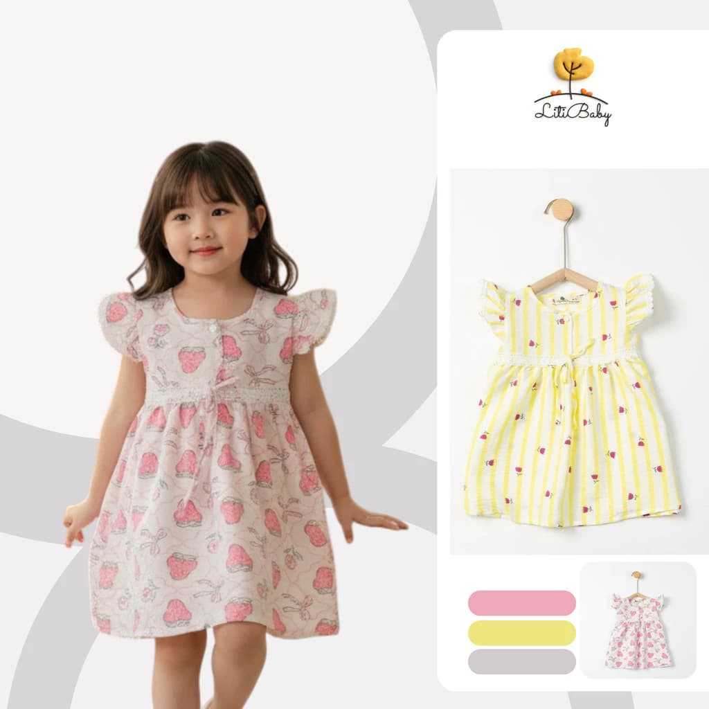 Váy Bé Gái Cotton Mềm In Hình Xinh Xắn Tay Bèo Dễ Thương LITIBABY cho bé từ 2-10 tuổi PH1300