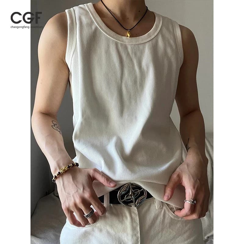 Slim Fit Ribbed Tank Top dành cho Nam Mùa Hè Cơ Thể Hiện Tập Luyện Không Tay Tee Thường Ngày Dạo Phố