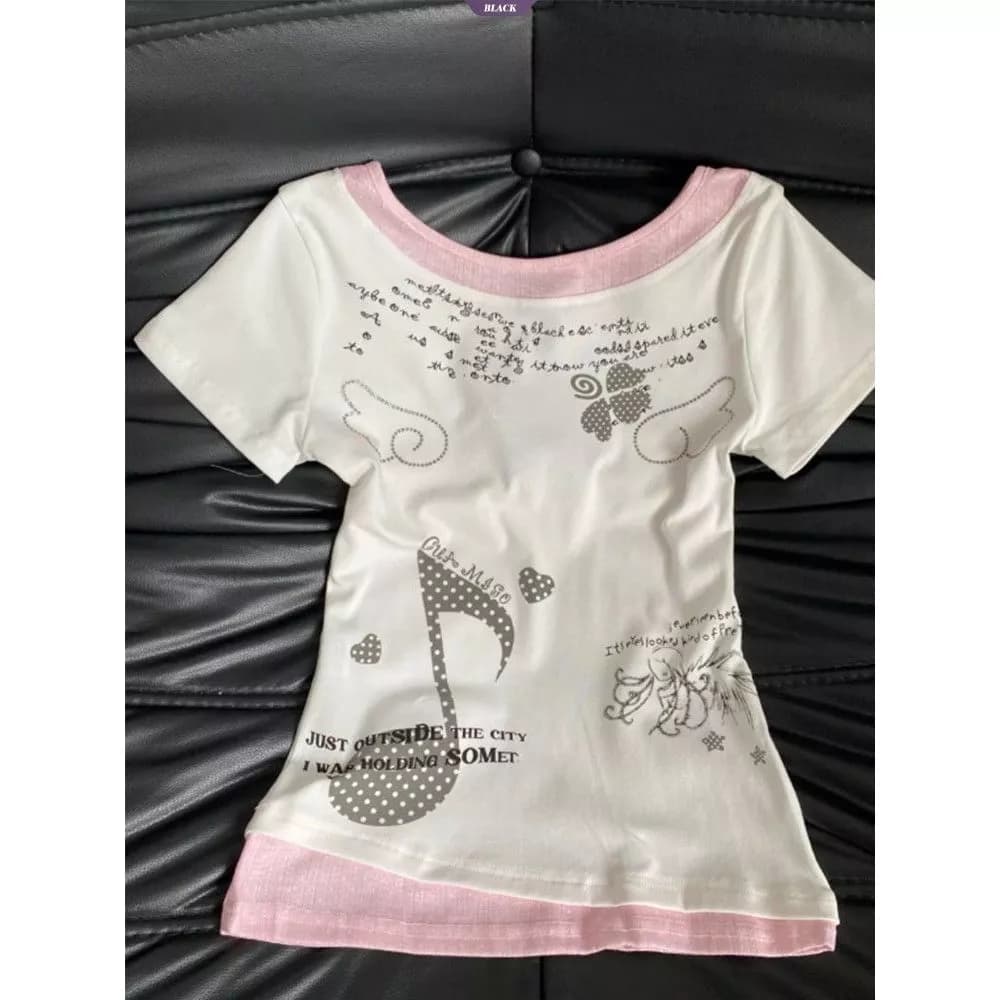 Áo thun ngắn tay nữ kiểu Mỹ cổ điển, thiết kế slim-fit phù hợp xu hướng Y2K mùa hè