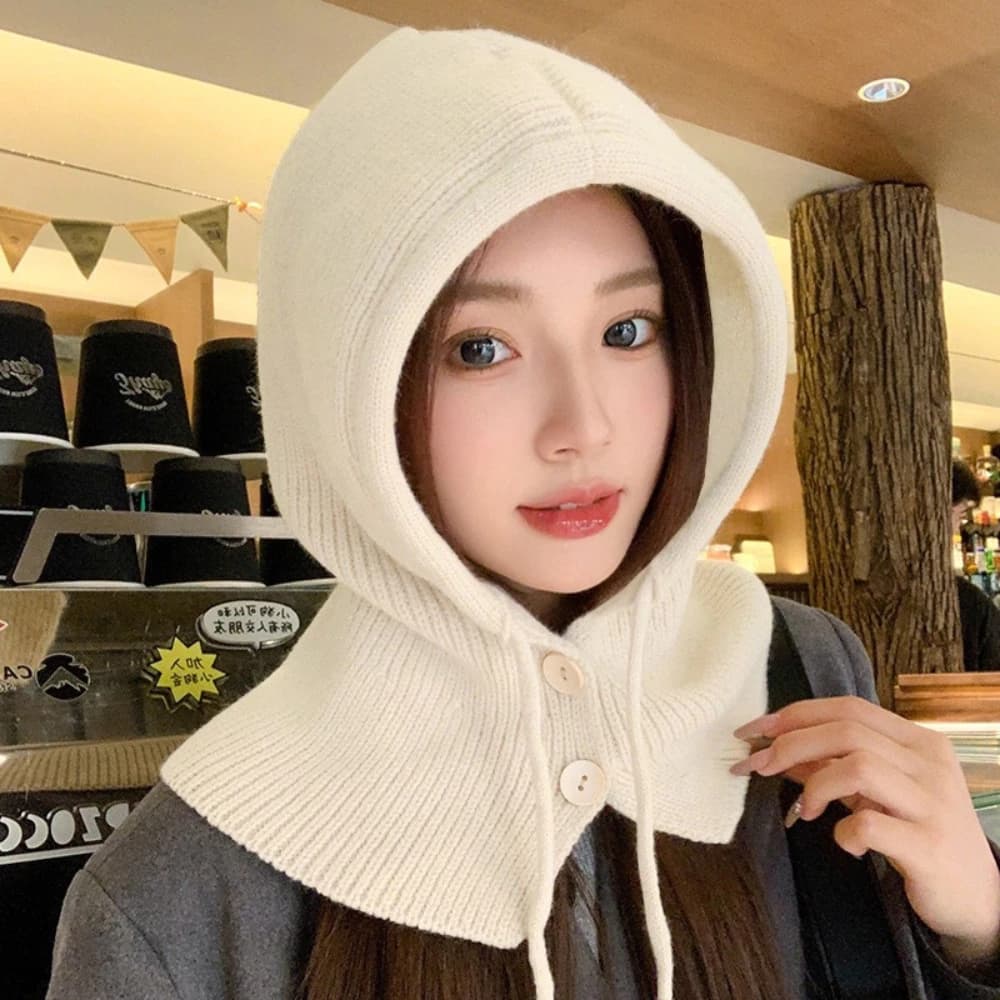 Mũ nón len đội đầu nữ 2 trong 1 kèm khăn quàng cổ đa năng trùm tai mùa đông ấm áp chất liệu len co giãn 4 chiều