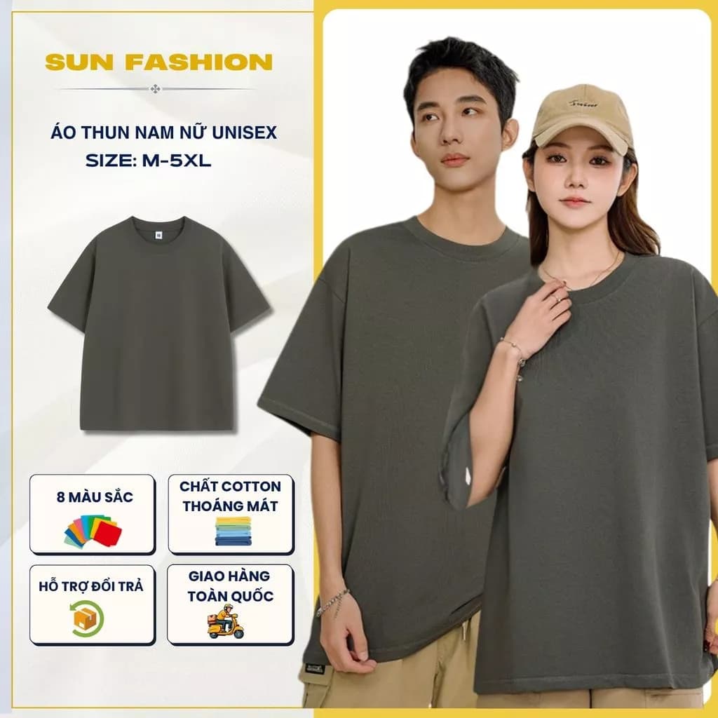 Áo phông nam nữ trơn Cotton Màu Ghi Suncbvn Đậm mẫu đơn giản trẻ trung Menswear Cổ Tròn