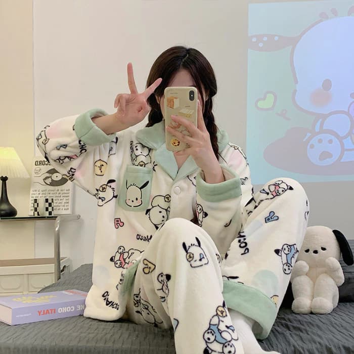 Bộ Đồ Ngủ Flannel Dài Tay Cho Nữ, Giữ Ấm Phù Hợp Mùa Đông