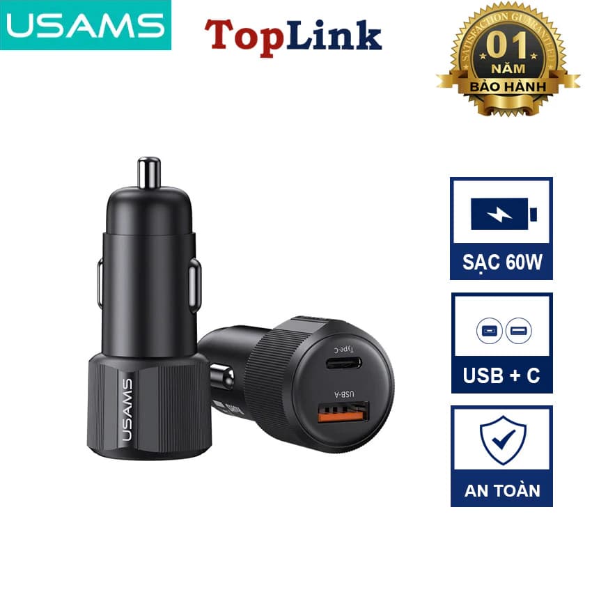 Tẩu Sạc Nhanh 60w U+C USAMS Dual Port Fast Charger - Sạc Nhanh 30w Đồng Thời 2 Thiết Bị Nhỏ Gọn An Toàn Tuyệt Đối