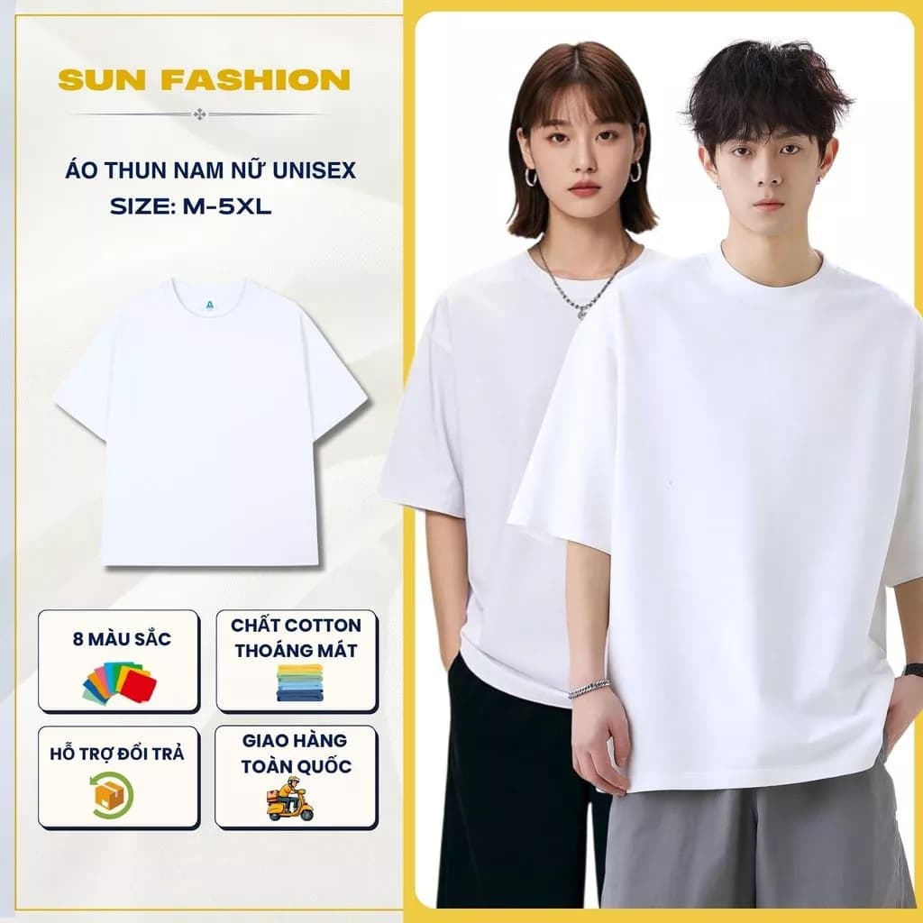 Áo phông nam nữ trơn Cotton MÀU TRẮNG Suncbvn mẫu đơn giản trẻ trung, năng động Menswear Cổ Tròn