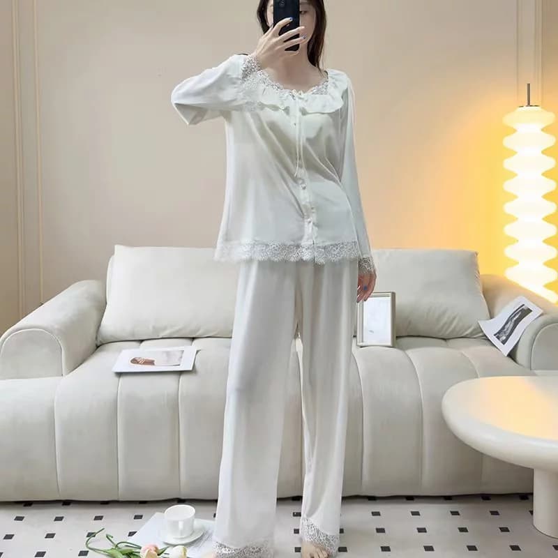 đồ bộ nữ đồ mặc nhà dài Thư Giãn Chữa Lành - Phong Cổ Điển Sang Trọng, Vải Lụa Mềm Mại & Quyến Rũ Tinh Tế