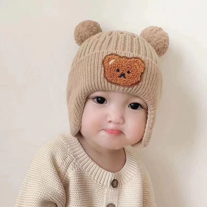 Sỉ mũ len cho bé lót lông cừu gấu chụp tai