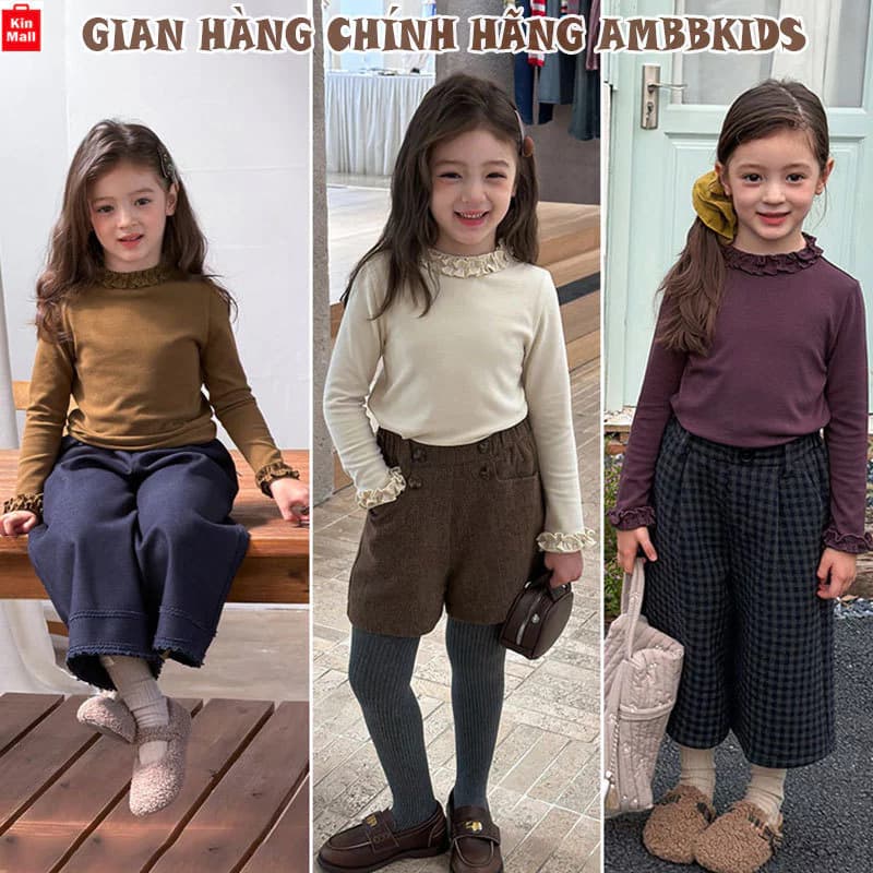 (10-55kg) Áo Giữ Nhiệt AMBB Cổ Bèo, Chất Cotton Mềm Mịn Mặc Lên Xinh Chuẩn Tiểu Thư Sang Trọng cho Mẹ và Bé