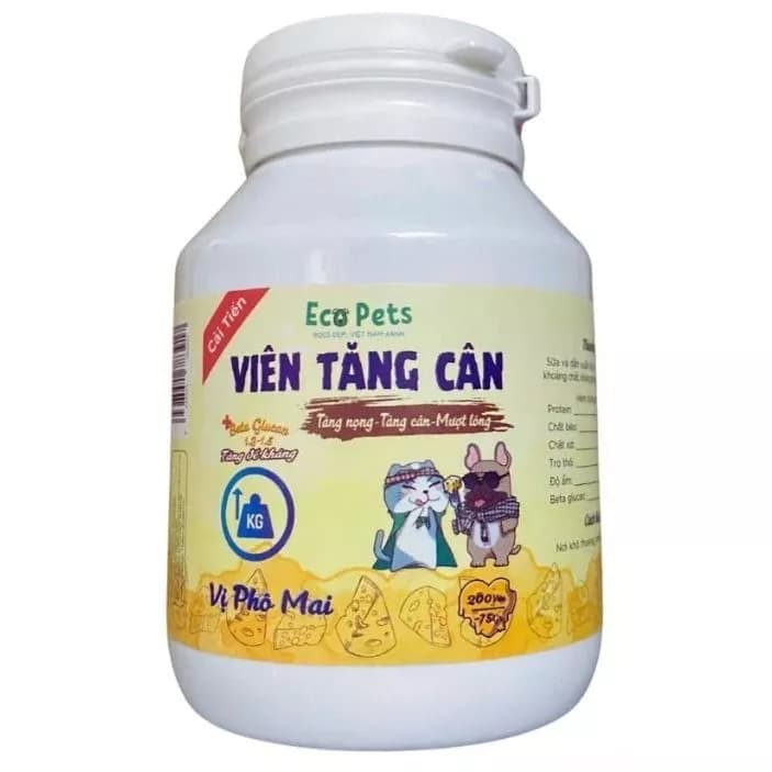 [Hũ 200 Viên] Phô Mai Viên Tăng Cân, Tăng Nọng, Cải Thiện Lông Da, Bổ Sung Dinh Dưỡng Cho Mèo Ecopets - Hũ 200 Viên