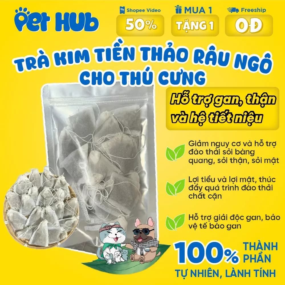 [Dưỡng Thận, Tiết Niệu] Trà Kim Tiền Thảo, Râu Ngô, Cỏ Ngọt Hỗ Trợ Tiết Niệu, Giải Độc Gan, Lợi Tiểu Chó Mèo, Thú Cưng