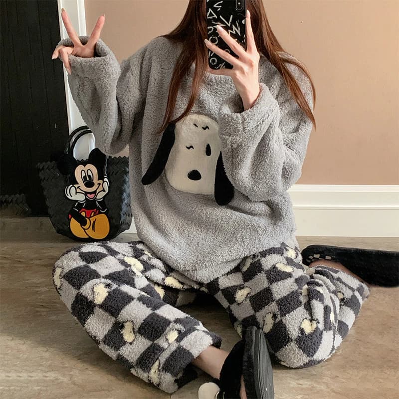 Bộ Đồ Ngủ Flannel Mùa Đông Dài Tay Cho Phụ Nữ, Giữ Ấm Khi Mặc Nhà Ban Đêm