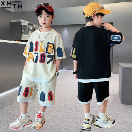 Bộ quần áo hè mặc nhà cho bé trai, trẻ em nam size đại 18-50kg. Set đồ bộ áo phông quần đùi cho bé trai 6-16 tuổi TD72