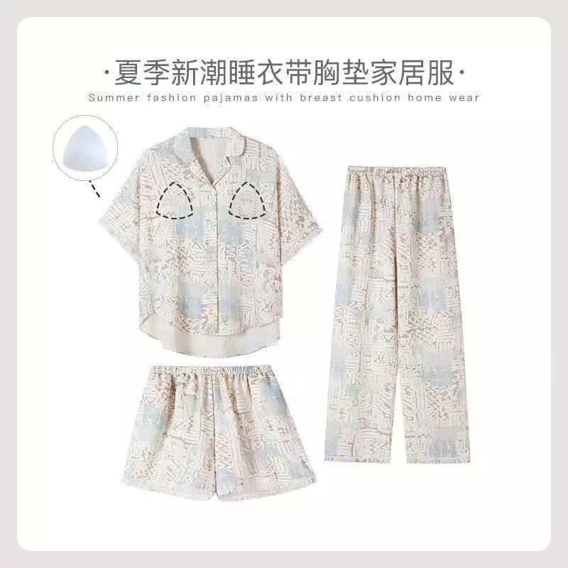 3 Đám Mây Cotton Bộ Đồ Ngủ Đồ Ngủ Người Phụ Nữ Có Đệm Áo Ngực Thiết Kế Ren Quần Short Tay Ngắn Mặc Nhà Bộ