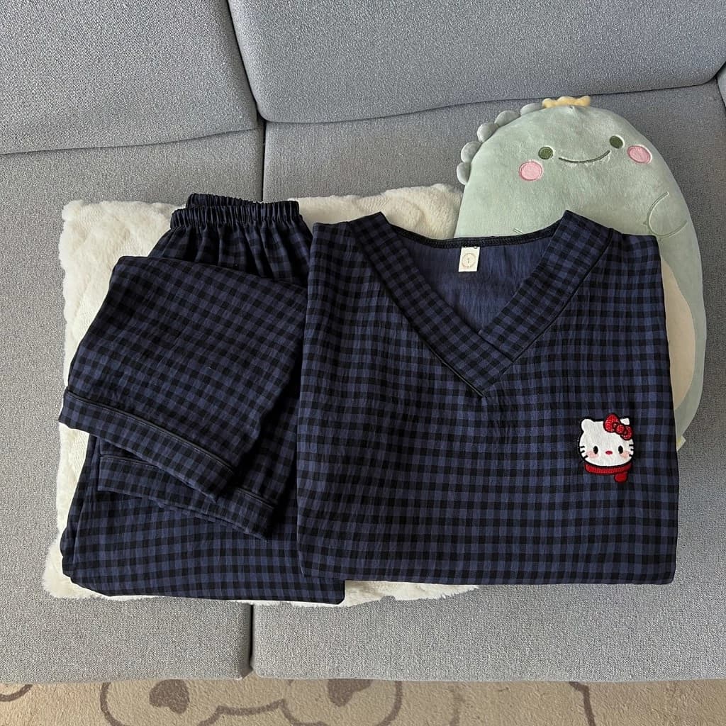Đồ ngủ nữ Áo cổ V áo ngắn quần dài Bộ đồ ngủ Pijama Thời trang thoải mái Ngọt ngào dễ thương 101