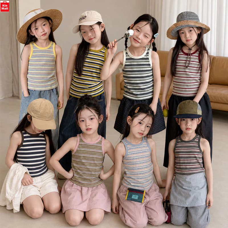 NEW 2026 (10-40kg) Áo Sát Nách, Áo Ba Lỗ Kẻ Sọc, Form ôm chất siêu co giãn, Phong cách Hàn Quốc cho Bé Gái hãng AMBBKIDS