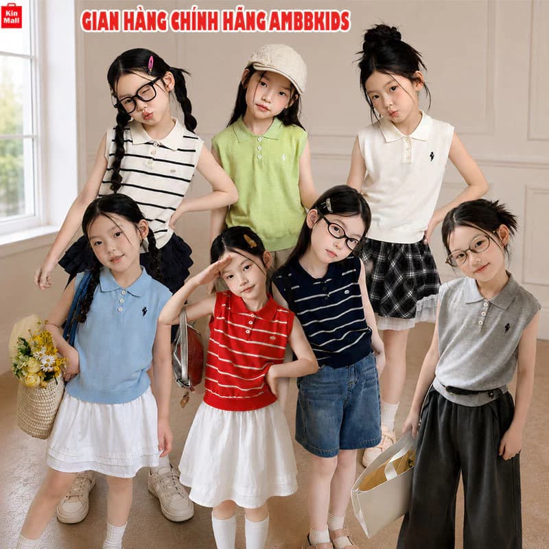 NEW 2026 (13-50kg) Áo Len PoLo Sát Nách, Vải Mỏng Nhẹ Mát Xinh Xắn Cho Bé Gái Mặc Đi Chơi, Đi Học - hãng AMBBKIDS