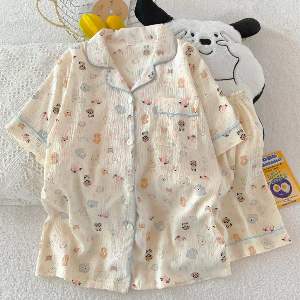 Bộ đồ ngủ pijama Đồ ngủ nữ Rộng rãi mềm mại Thoải mái ngắn tay Hoạt hình dễ thương đồ mặc nhà 630