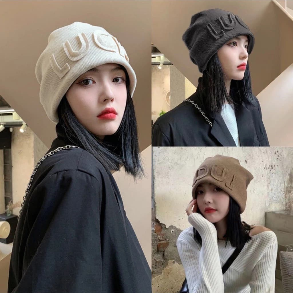Mũ beanie nữ LUCK cá tính dễ phối đồ phù hợp mọi outfit mùa thu đông, mũ len trùm đầu co dãn giữ ấm tai mùa đông