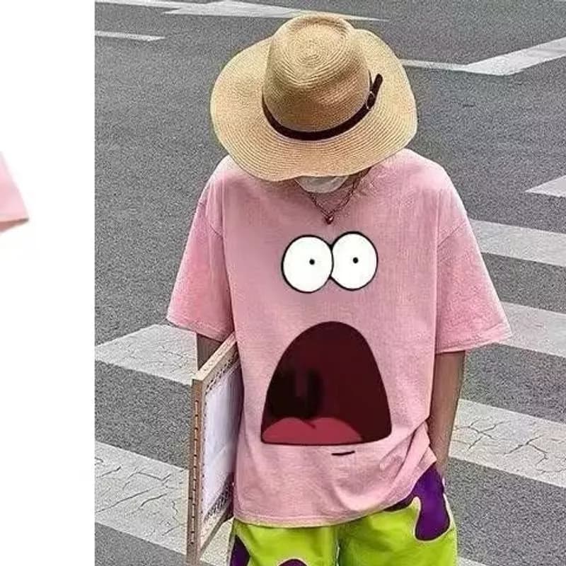 Patrick Star Áo thun in hình hoạt họa, áo thun phong cách thoải mái