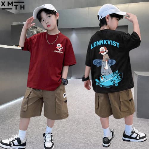 Set đồ bộ thể thao áo phông quần đùi bé trai, nam 6-16 tuổi mẫu VT. Bộ quần áo hè cho trẻ em, bé trai size đại 18-50kg